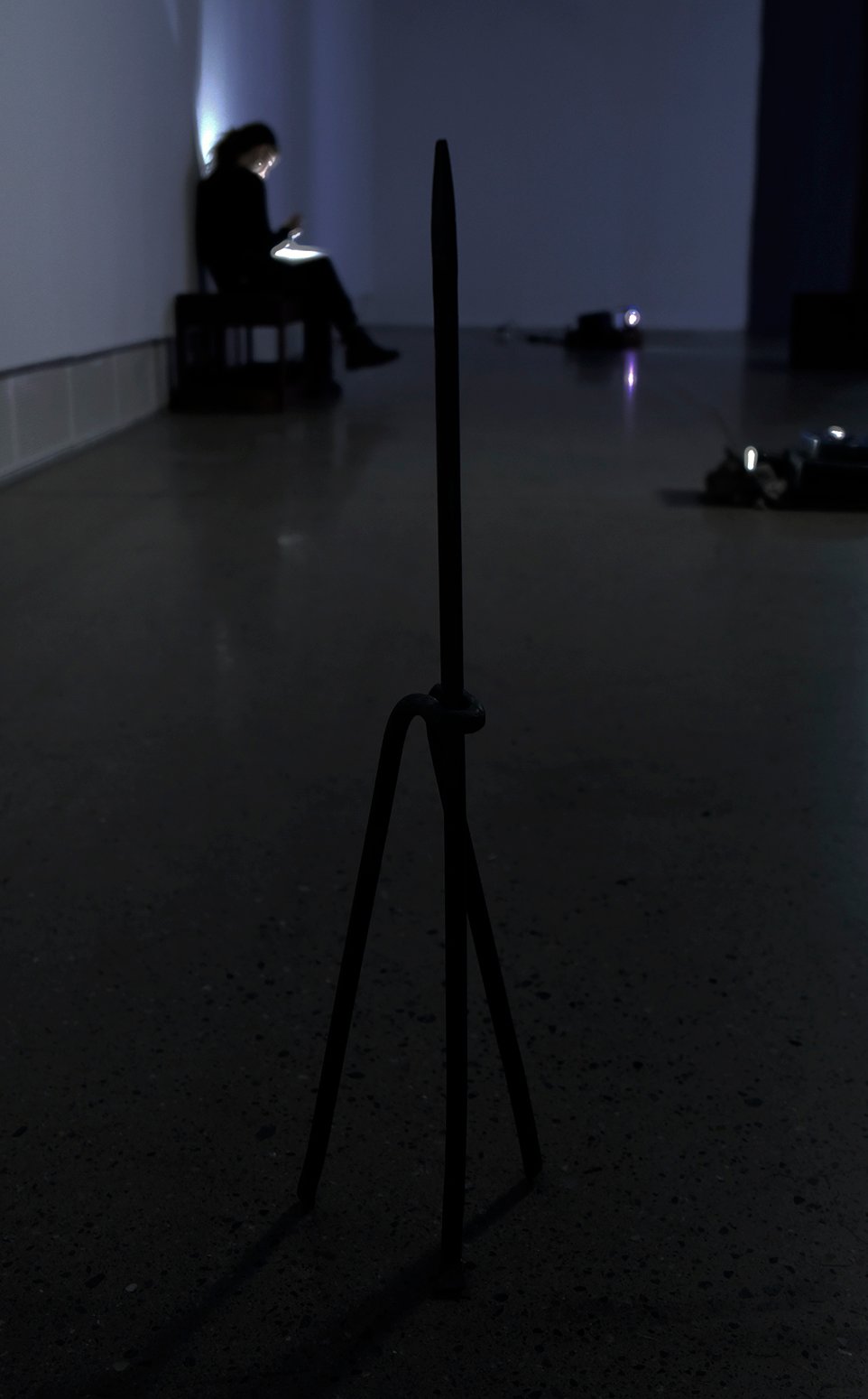Metal lightning rod sculpture titled 'lightning rod' by Anna Clawson